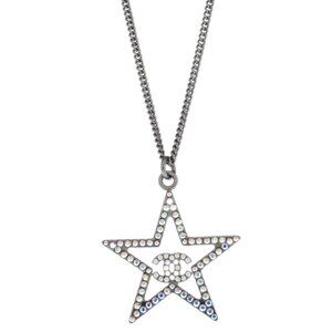 Chanel Star Chain Necklace Pendant Rhinestone Silver B17K 165937